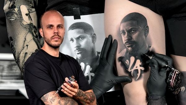 Tatuaje de retrato realista con rotativa y bobina